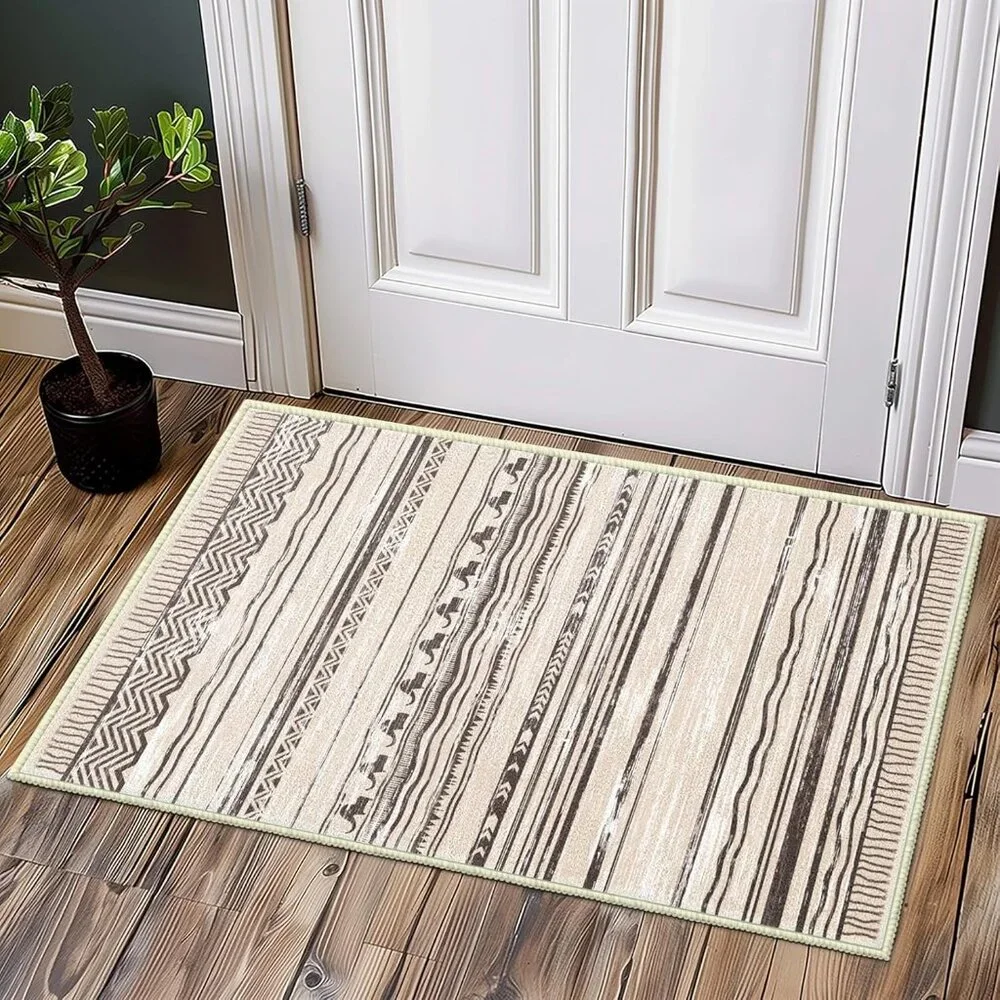 Area Rug 2'x3' Machine Washable Door Mat Bathroom Boho Gray Low Pile Non Slip